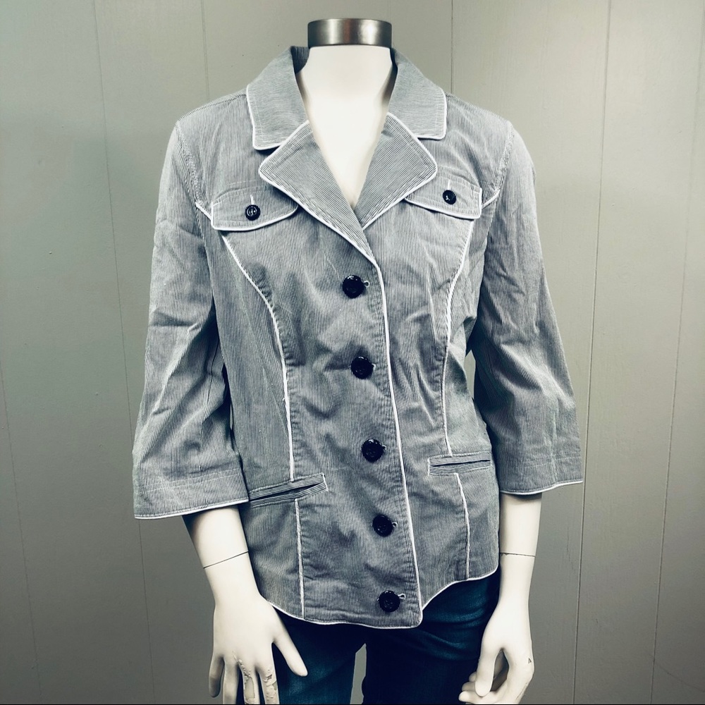 NWT CJ Banks Grey & White Striped Blazer Size 14W